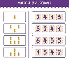 Match by count of cartoon pineapple. Match and count game. Educational game for pre shool years kids and toddlers vector