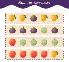 Find the differences between cartoon fruits. Searching game. Educational game for pre shool years kids and toddlers vector