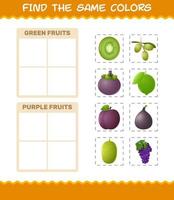 encontrar los mismos colores de las frutas. juego de búsqueda y combinación. juego educativo para niños y niños pequeños en edad preescolar vector