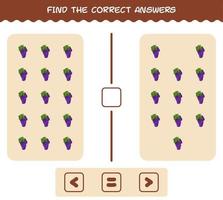 Find the correct answers of cartoon grape. Searching and Counting game. Educational game for pre shool years kids and toddlers vector