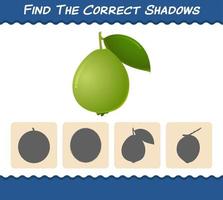 Find the correct shadows of cartoon guavas. Searching and Matching game. Educational game for pre shool years kids and toddlers vector
