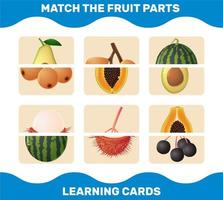 combinar partes de frutas de dibujos animados. juego de correspondencias. juego educativo para niños y niños pequeños en edad preescolar vector