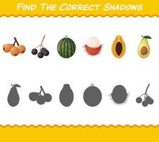 Find the correct shadows of cartoon fruits. Searching and Matching game. Educational game for pre shool years kids and toddlers vector