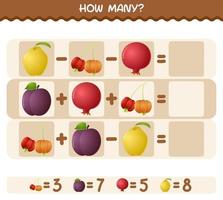 How many cartoon fruits. Counting game. Educational game for pre shool years kids and toddlers vector