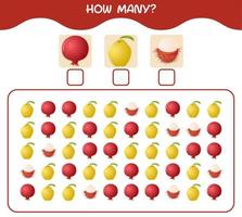 How many cartoon fruits. Counting game. Educational game for pre shool years kids and toddlers vector