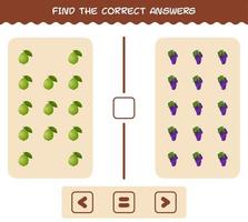 Find the correct shadows of cartoon fruits. Searching and Matching game. Educational game for pre shool years kids and toddlers vector