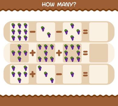 How many cartoon grape. Counting game. Educational game for pre shool years kids and toddlers vector