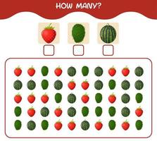 How many cartoon fruits. Counting game. Educational game for pre shool years kids and toddlers vector
