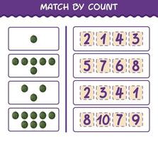 Match by count of cartoon watermelon. Match and count game. Educational game for pre shool years kids and toddlers vector