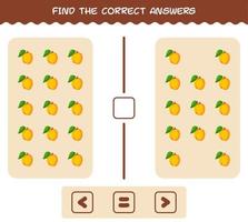 Find the correct answers of cartoon apricot. Searching and Counting game. Educational game for pre shool years kids and toddlers vector