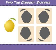 Find the correct shadows of cartoon quinces. Searching and Matching game. Educational game for pre shool years kids and toddlers vector