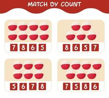 Match by count of cartoon lychees. Match and count game. Educational game for pre shool years kids and toddlers vector