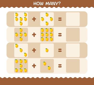 How many cartoon lemon. Counting game. Educational game for pre shool years kids and toddlers vector