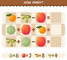 How many cartoon fruits. Counting game. Educational game for pre shool years kids and toddlers vector