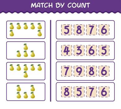 Match by count of cartoon pear. Match and count game. Educational game for pre shool years kids and toddlers vector