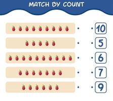 Match by count of cartoon dragon fruit. Match and count game. Educational game for pre shool years kids and toddlers vector