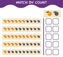 emparejar por conteo de naranja de dibujos animados. juego de emparejar y contar. juego educativo para niños y niños pequeños en edad preescolar vector