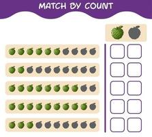 Match by count of cartoon custard apple. Match and count game. Educational game for pre shool years kids and toddlers vector