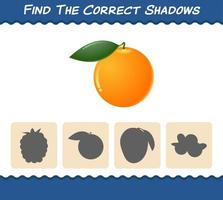 Find the correct shadows of cartoon oranges. Searching and Matching game. Educational game for pre shool years kids and toddlers vector