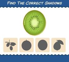 Find the correct shadows of cartoon kiwis. Searching and Matching game. Educational game for pre shool years kids and toddlers vector