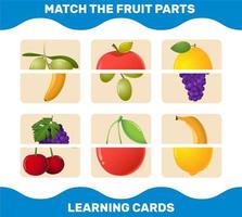 combinar partes de frutas de dibujos animados. juego de correspondencias. juego educativo para niños y niños pequeños en edad preescolar vector