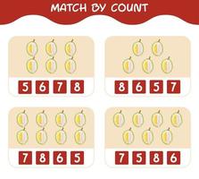 Match by count of cartoon durians. Match and count game. Educational game for pre shool years kids and toddlers vector