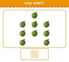 How many cartoon custard apple. Counting game. Educational game for pre shool years kids and toddlers vector