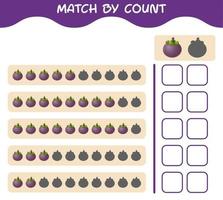 Match by count of cartoon mangosteen. Match and count game. Educational game for pre shool years kids and toddlers vector