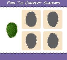 Find the correct shadows of cartoon soursops. Searching and Matching game. Educational game for pre shool years kids and toddlers vector