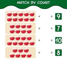 Match by count of cartoon lychees. Match and count game. Educational game for pre shool years kids and toddlers vector