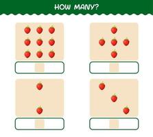 How many cartoon strawberry. Counting game. Educational game for pre shool years kids and toddlers vector