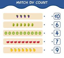 Match by count of cartoon fruits. Match and count game. Educational game for pre shool years kids and toddlers vector