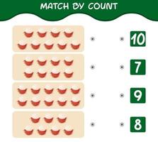 Match by count of cartoon rambutans. Match and count game. Educational game for pre shool years kids and toddlers vector