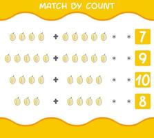 Match by count of cartoon durians. Match and count game. Educational game for pre shool years kids and toddlers vector