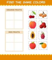 encontrar los mismos colores de las frutas. juego de búsqueda y combinación. juego educativo para niños y niños pequeños en edad preescolar vector