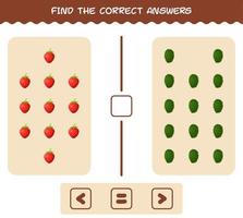 encuentra las sombras correctas de las frutas de dibujos animados. juego de búsqueda y combinación. juego educativo para niños de edad preescolar y niños pequeños vector