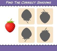 encuentra las sombras correctas de las fresas de dibujos animados. juego de búsqueda y combinación. juego educativo para niños y niños pequeños en edad preescolar vector