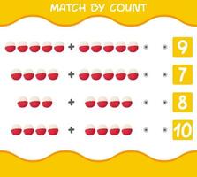Match by count of cartoon lychees. Match and count game. Educational game for pre shool years kids and toddlers vector