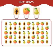 How many cartoon fruits. Counting game. Educational game for pre shool years kids and toddlers vector