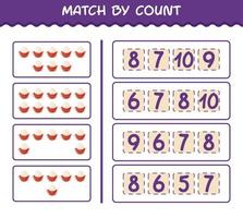 Match by count of cartoon rambutan. Match and count game. Educational game for pre shool years kids and toddlers vector