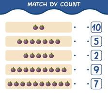 Match by count of cartoon mangosteen. Match and count game. Educational game for pre shool years kids and toddlers vector