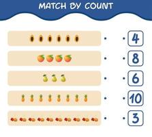 Match by count of cartoon fruits. Match and count game. Educational game for pre shool years kids and toddlers vector