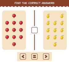 Find the correct shadows of cartoon fruits. Searching and Matching game. Educational game for pre shool years kids and toddlers vector