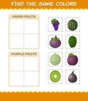 encontrar los mismos colores de las frutas. juego de búsqueda y combinación. juego educativo para niños y niños pequeños en edad preescolar vector