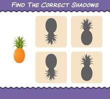 Find the correct shadows of cartoon pineapples. Searching and Matching game. Educational game for pre shool years kids and toddlers vector