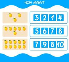 How many cartoon lemon. Counting game. Educational game for pre shool years kids and toddlers vector