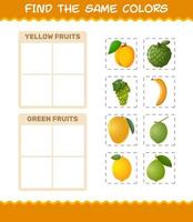 encontrar los mismos colores de las frutas. juego de búsqueda y combinación. juego educativo para niños y niños pequeños en edad preescolar vector