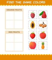 Find the same colors of fruits. Searching and Matching game. Educational game for pre shool years kids and toddlers vector