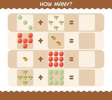 How many cartoon fruits. Counting game. Educational game for pre shool years kids and toddlers vector