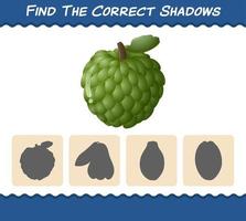 Find the correct shadows of cartoon custard apples. Searching and Matching game. Educational game for pre shool years kids and toddlers vector